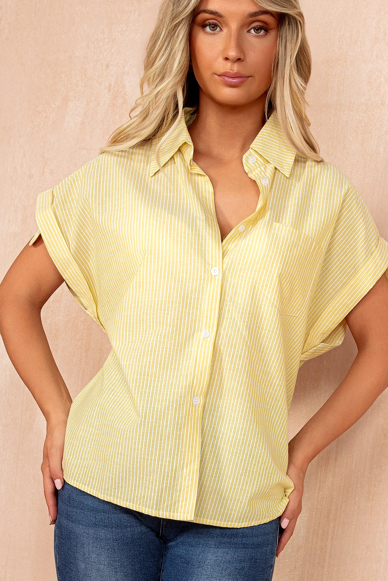Nevaeh Yellow Cotton Pinstripe Shirt - Weharma