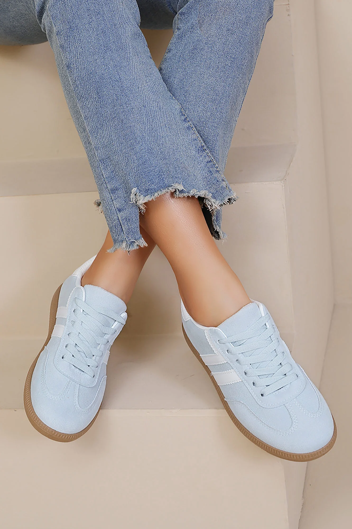 Alaina Light Blue Suedette Trainers - Weharma