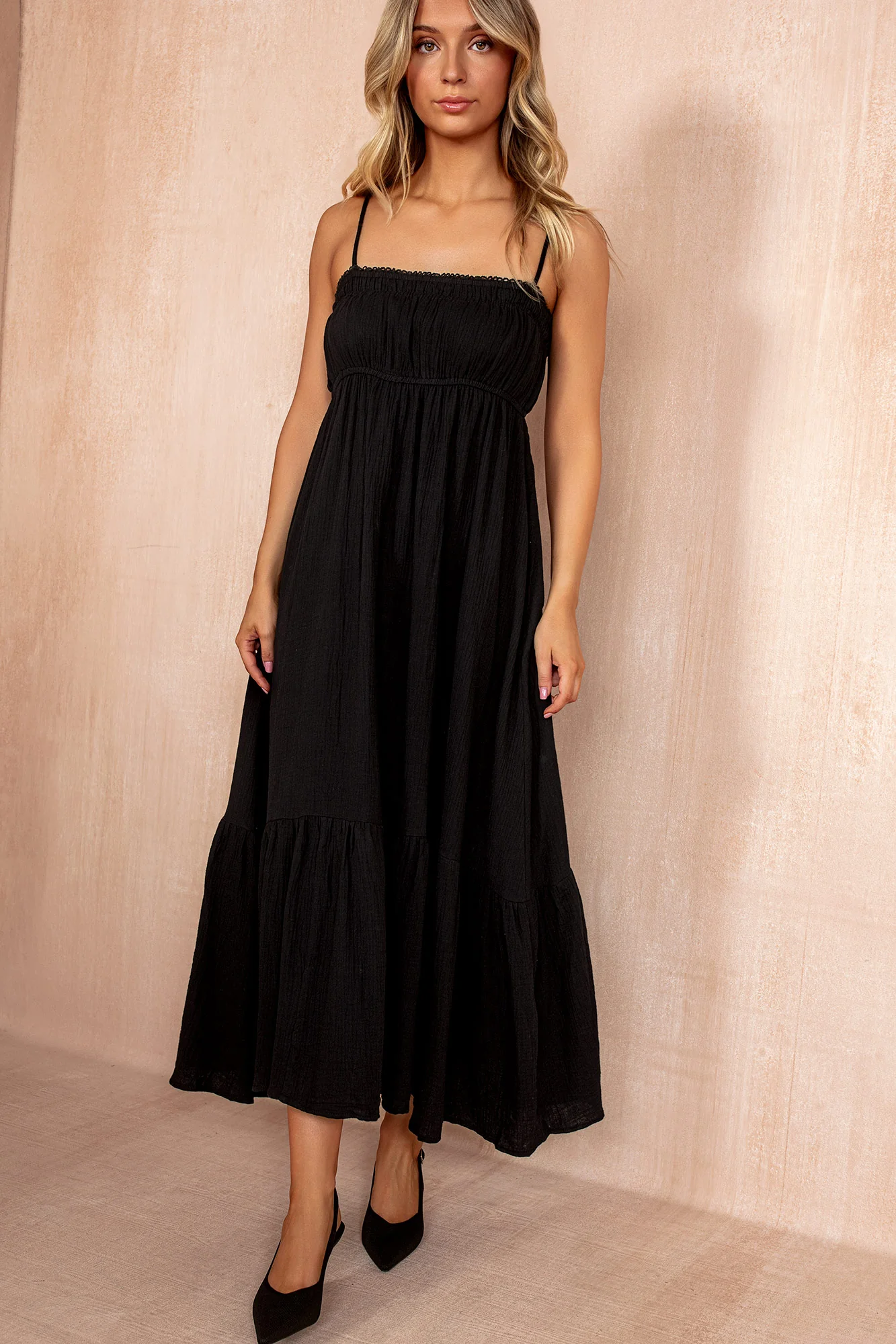 Tessa Black Cotton Cami Dress - Weharma