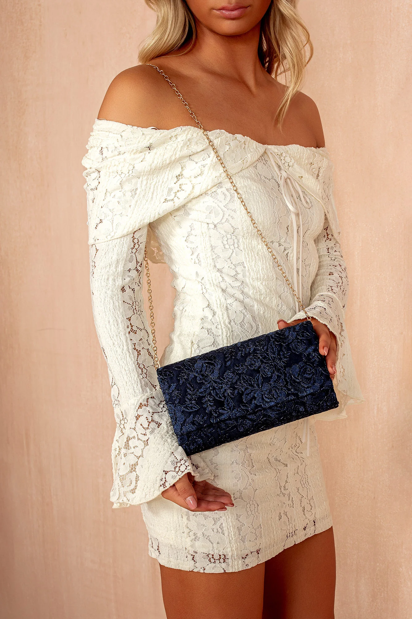 Talia Navy 3D Floral Detachable Chain Bag - Weharma