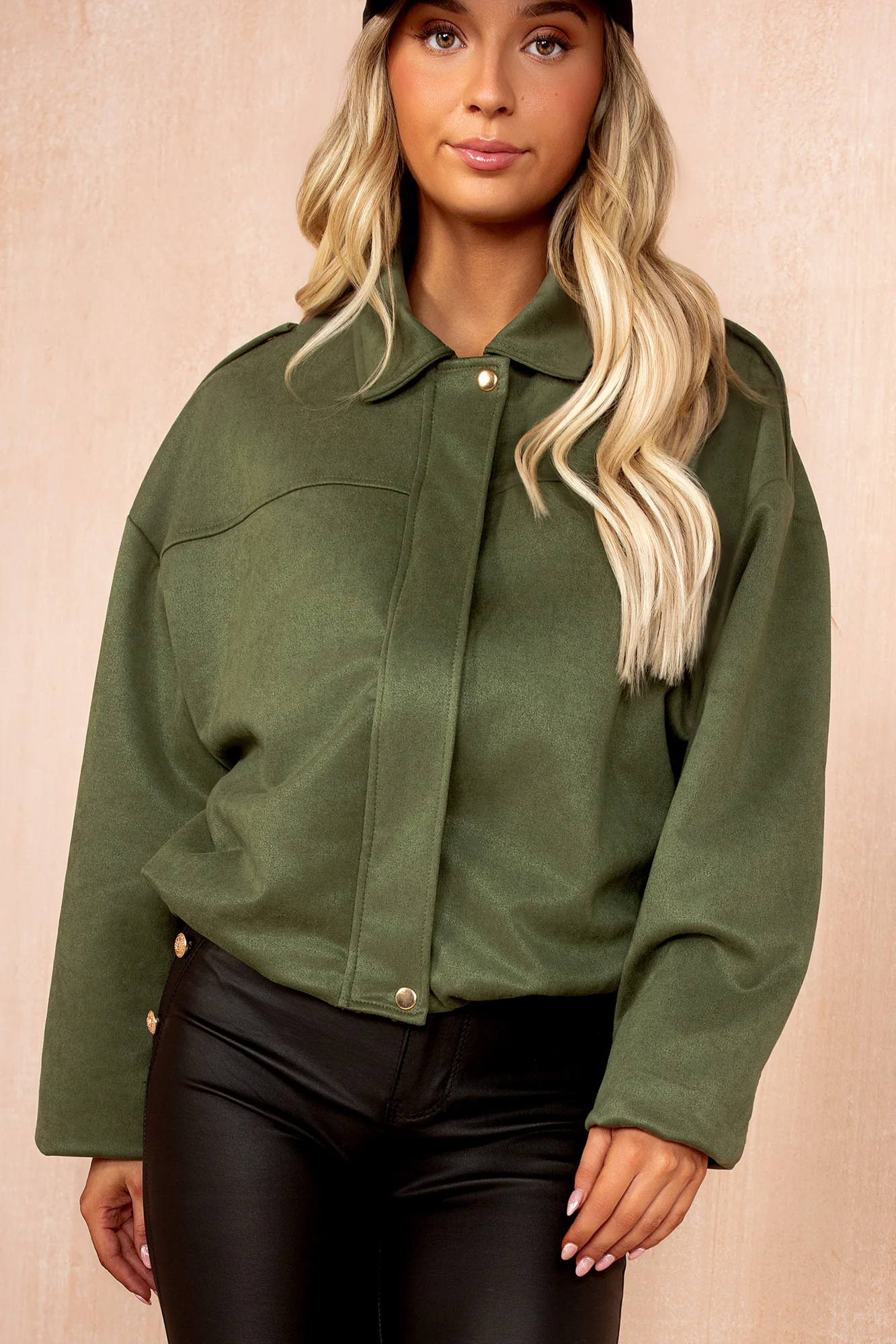 Beckett Khaki Faux Suede Bomber Jacket - Weharma