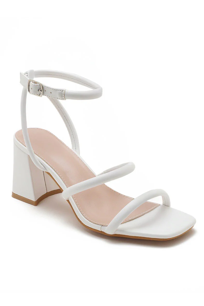 Bella White PU Block Heels - Weharma