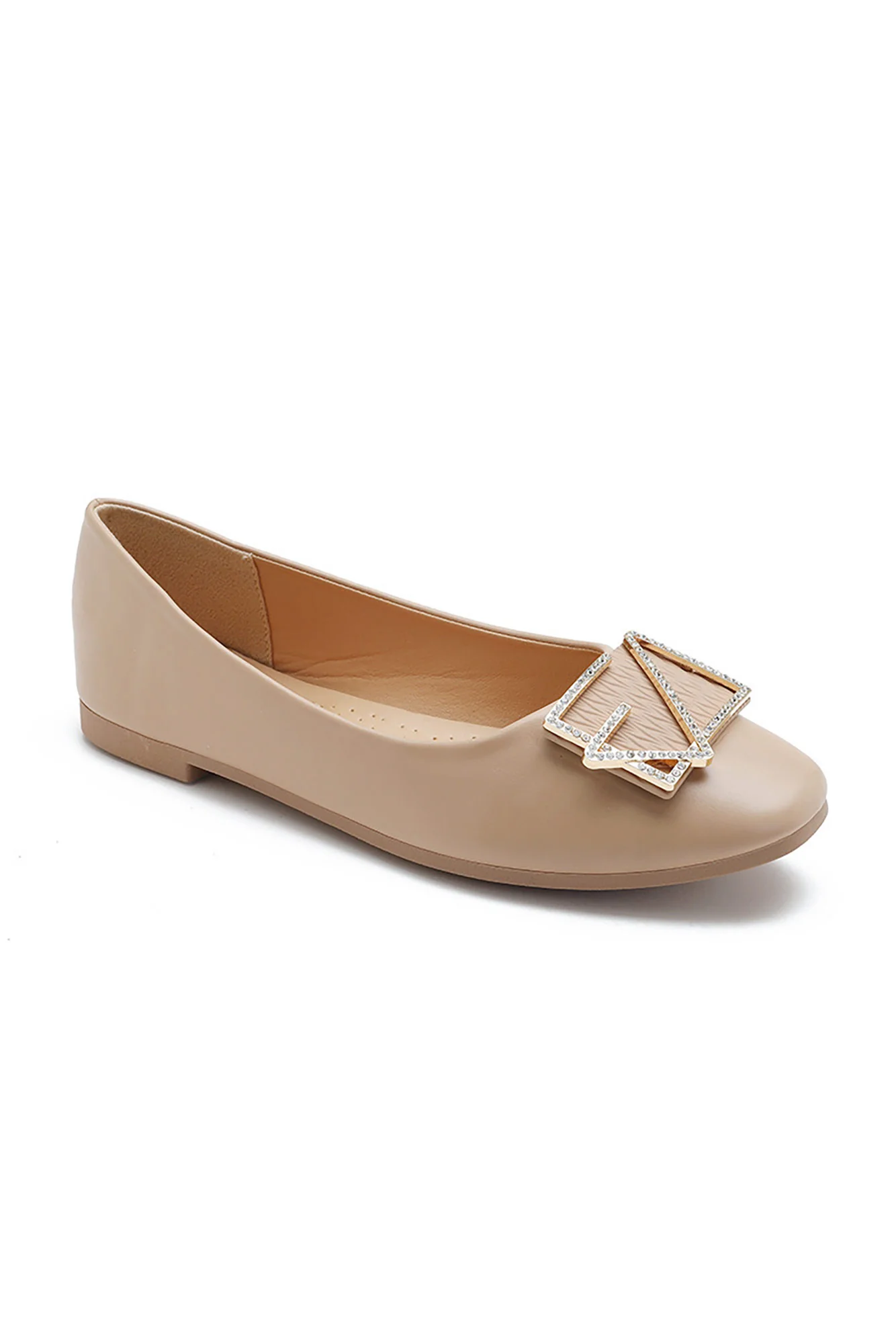 Hannah Nude PU Buckle Ballet Pumps - Weharma