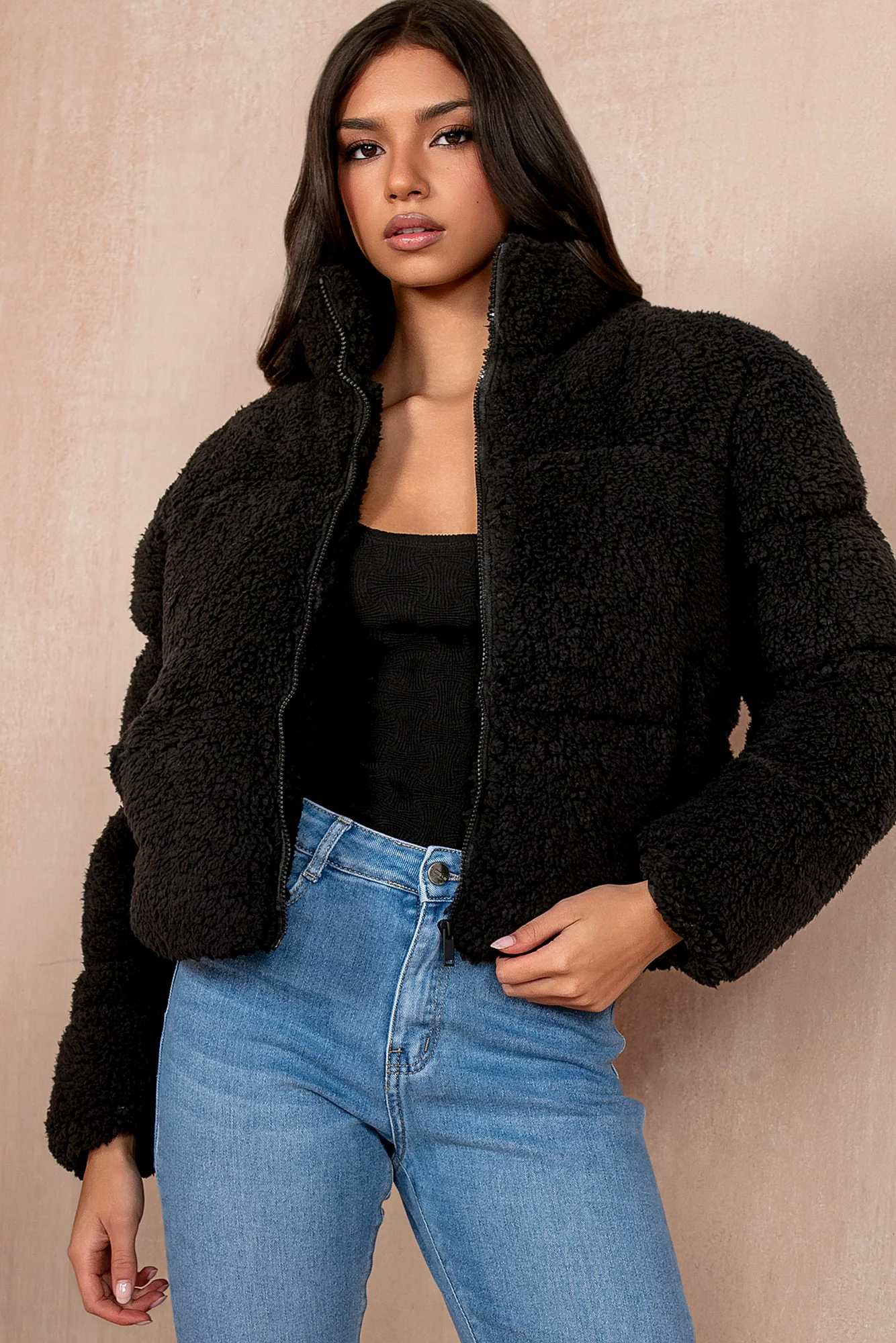 Lottie Black Teddy Puffer Jacket - Weharma