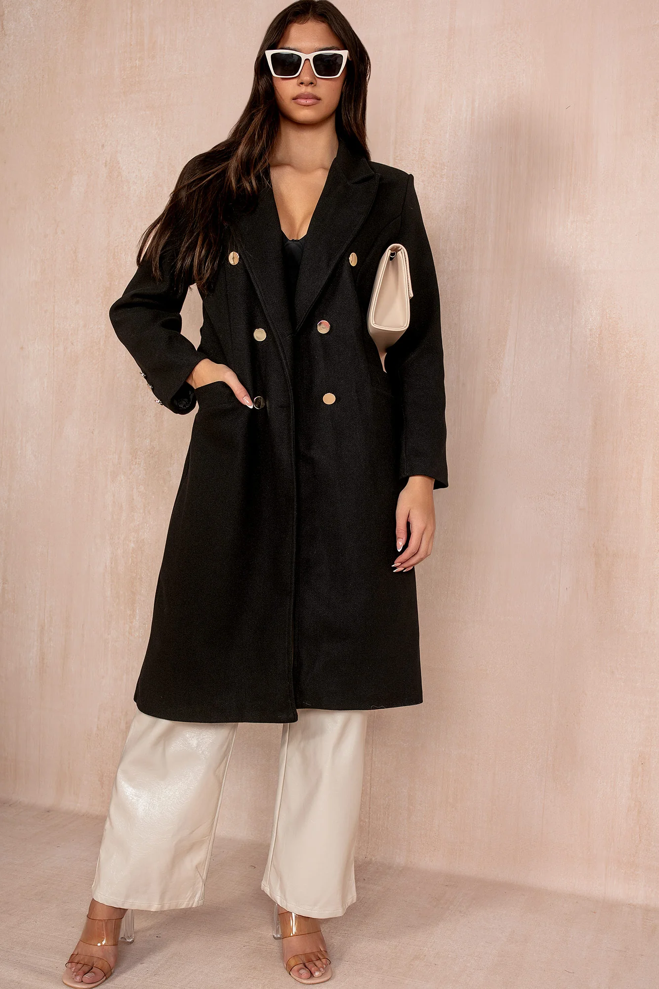 Ariel Black Longline Belted Coat - Weharma