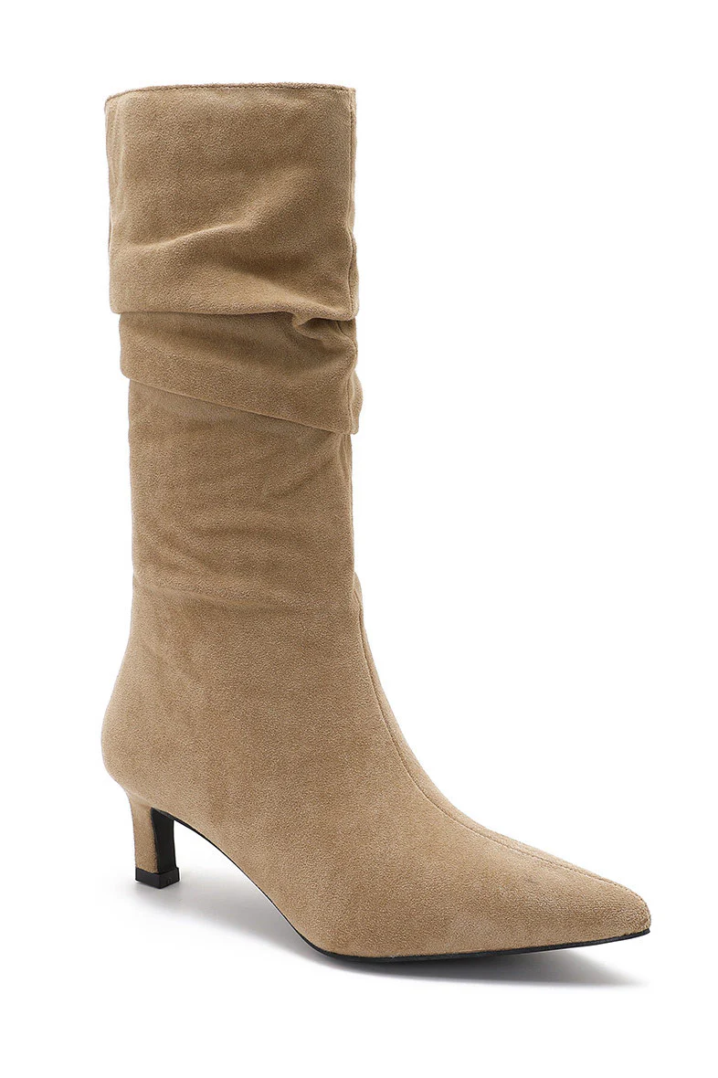 Nova Stone Faux Suede Heeled Boots - Weharma