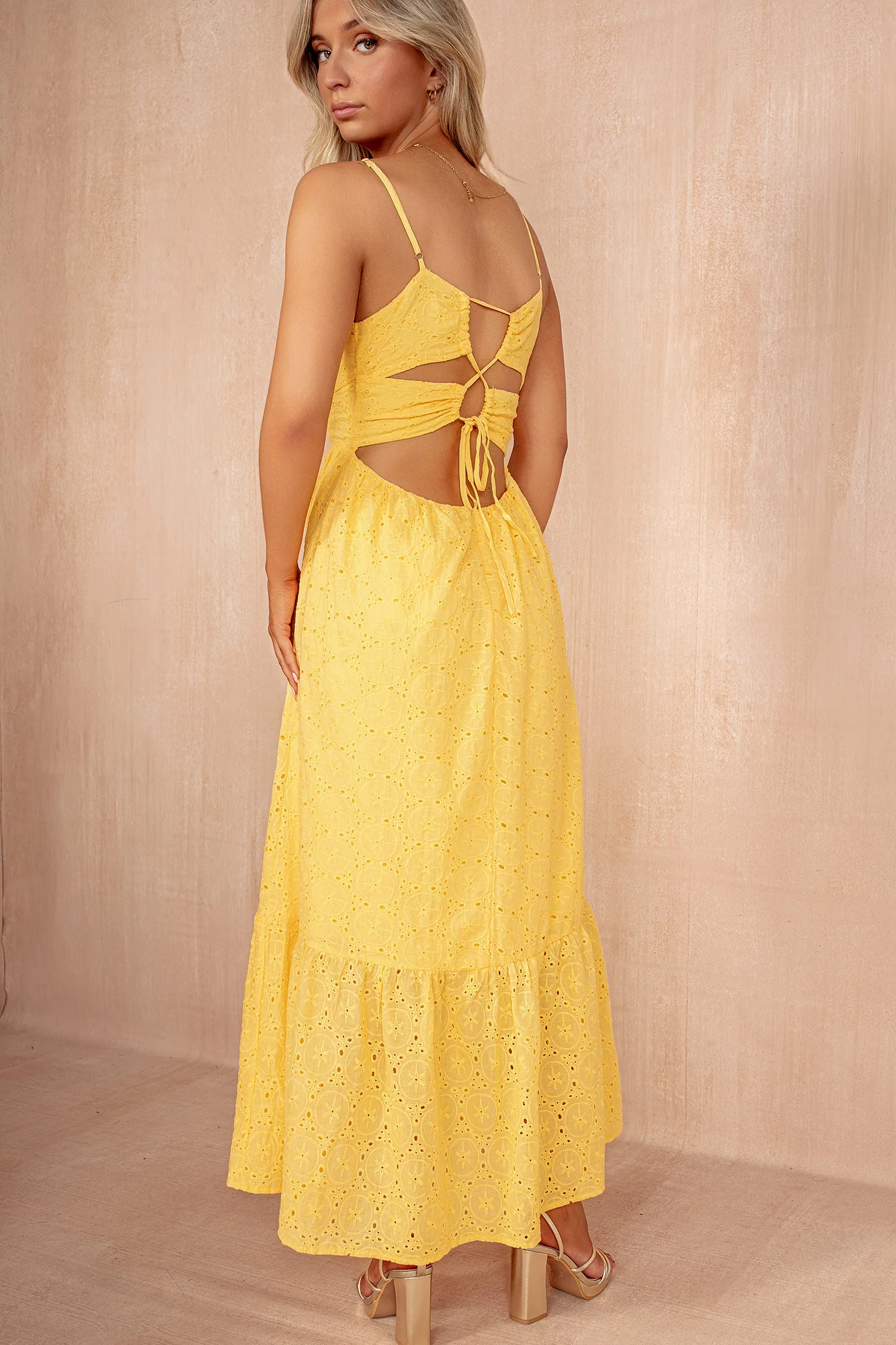 Kayla Yellow Cotton Embroidered Cami Dress - Weharma