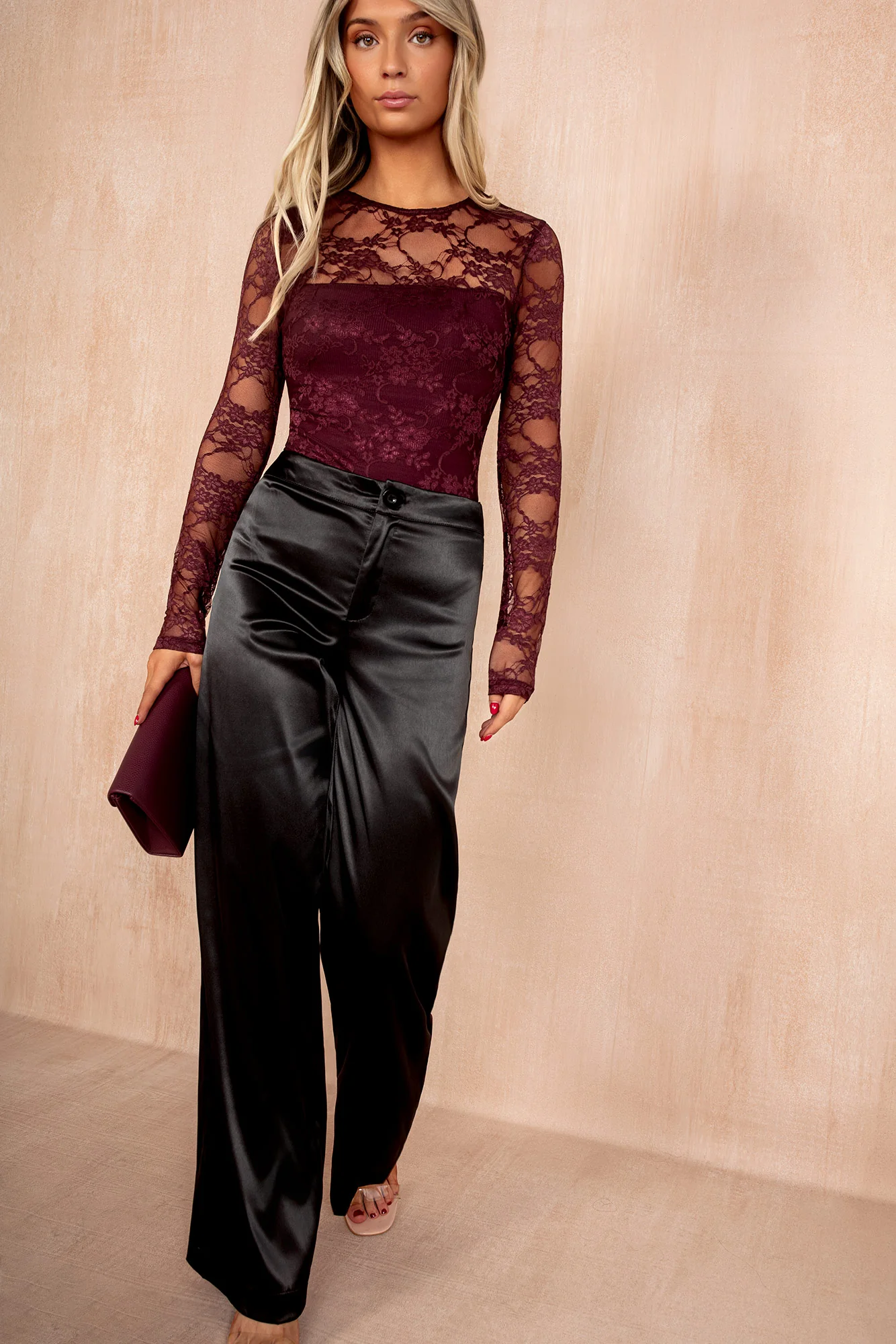 Bree Black Satin Straight Leg Trousers - Weharma