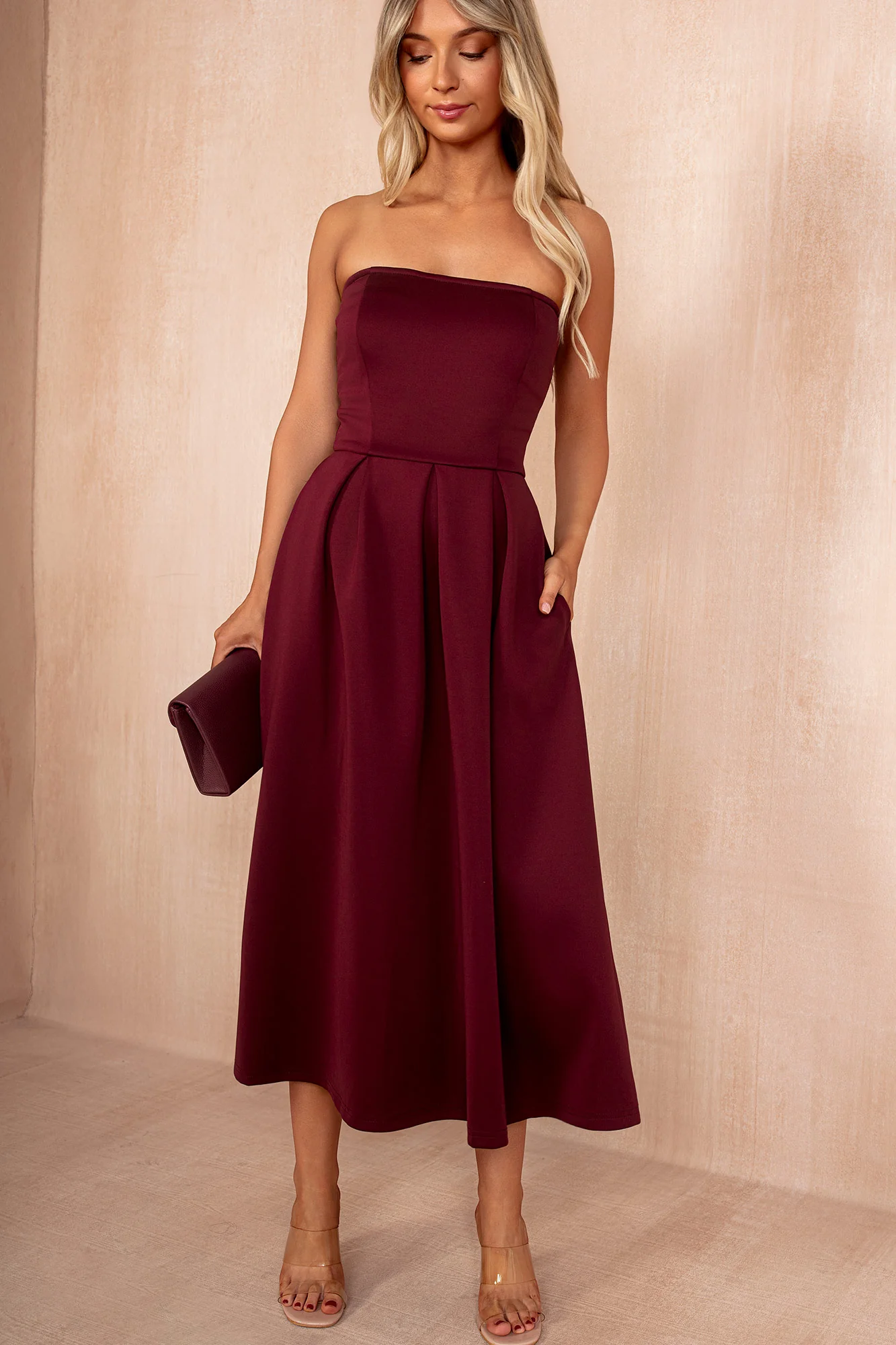 Saskia Plum Bandeau A-Line Midi Dress - Weharma