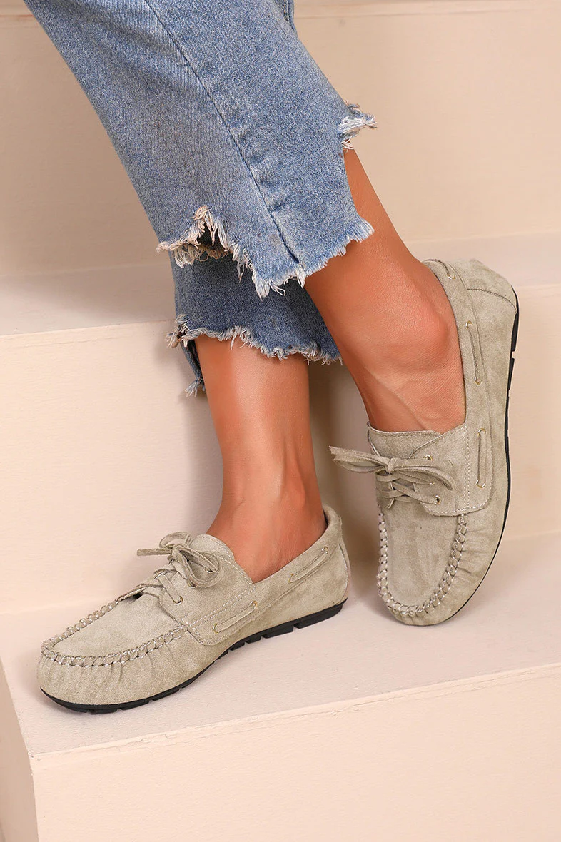 Brooke Stone Suedette Moccasins - Weharma