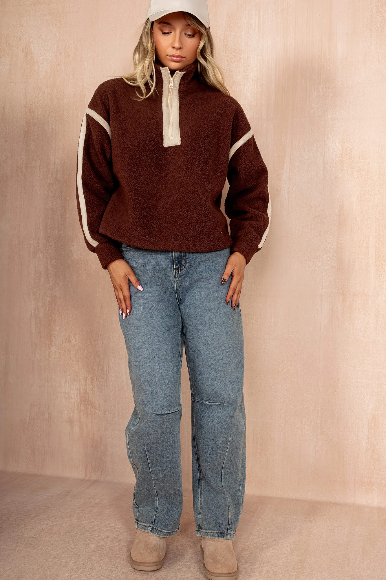 Lulu Chocolate Contrast Binding Zip Fleece - Weharma