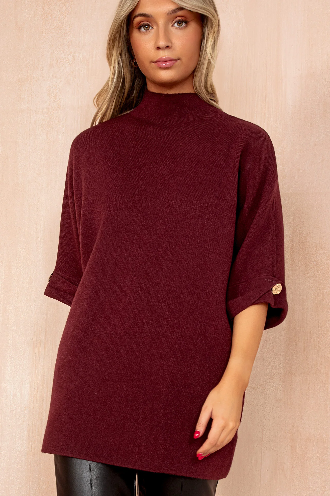 Macey Burgundy Knit Batwing Top - Weharma